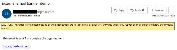 Example external sender caution banner
